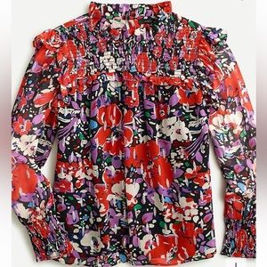 Smocked popover top in Lurex® dot floral